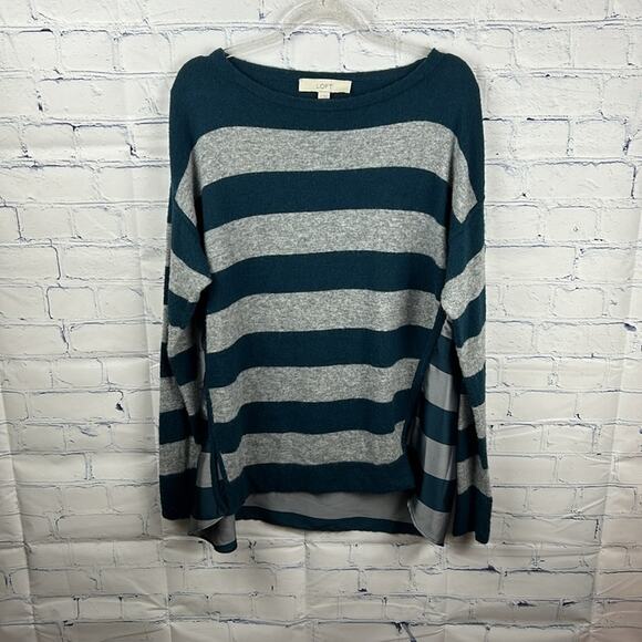 Loft Wool Blend Striped Sweater With Satin Back Panel Size Medium - Picture 2 of 8